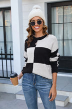 Block Round Neck Dropped Shoulder Sweater (10)