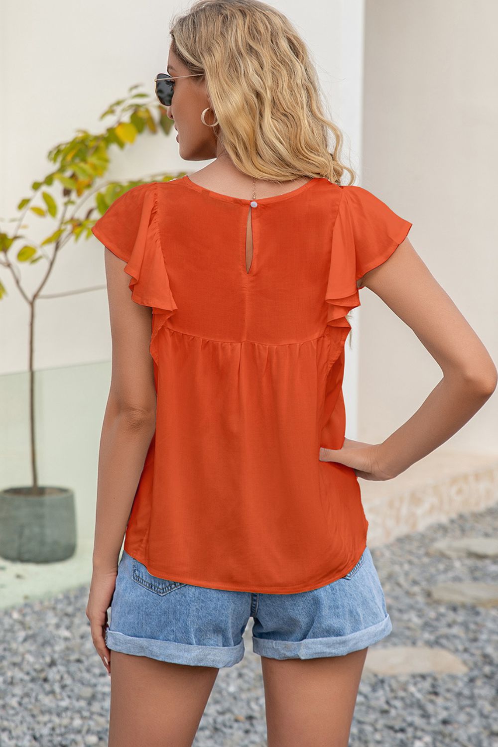 Contrast Print Butterfly Sleeve Top (8)
