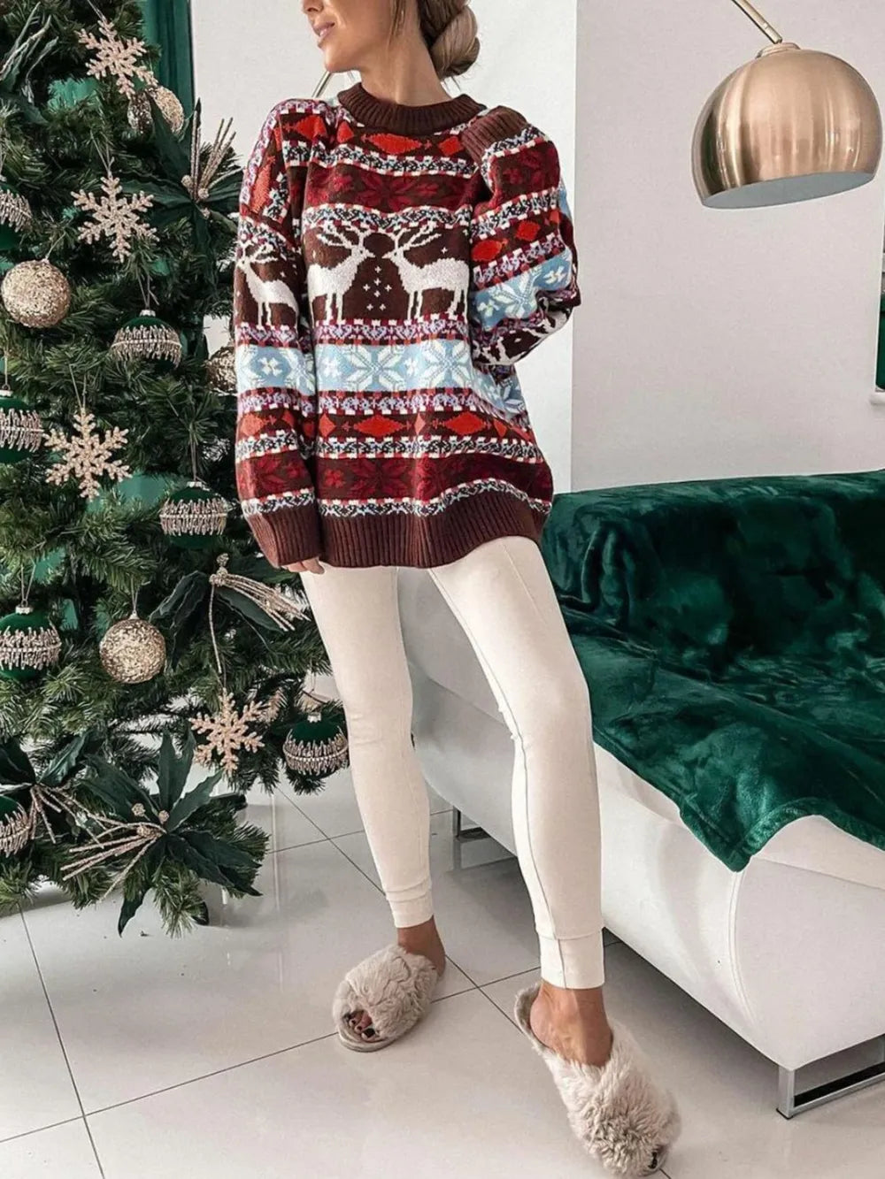 Geometric Round Neck Dropped Shoulder Sweater (9)