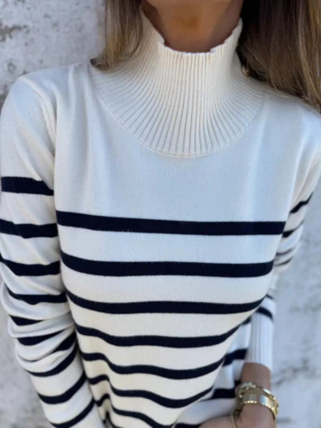 Full Size Striped Turtleneck Long Sleeve Sweater Plus (18)