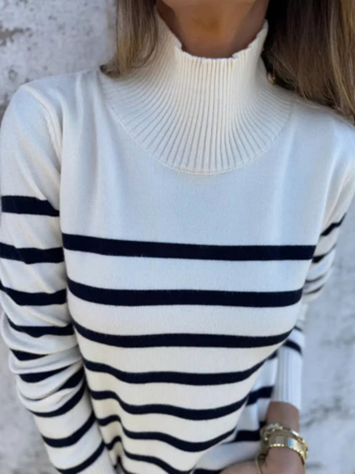 Full Size Striped Turtleneck Long Sleeve Sweater Plus (18)