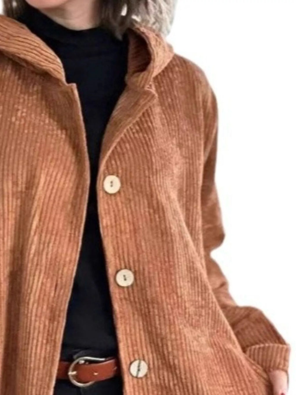 Full Size Corduroy Button Up Hooded Jacket Plus (8)
