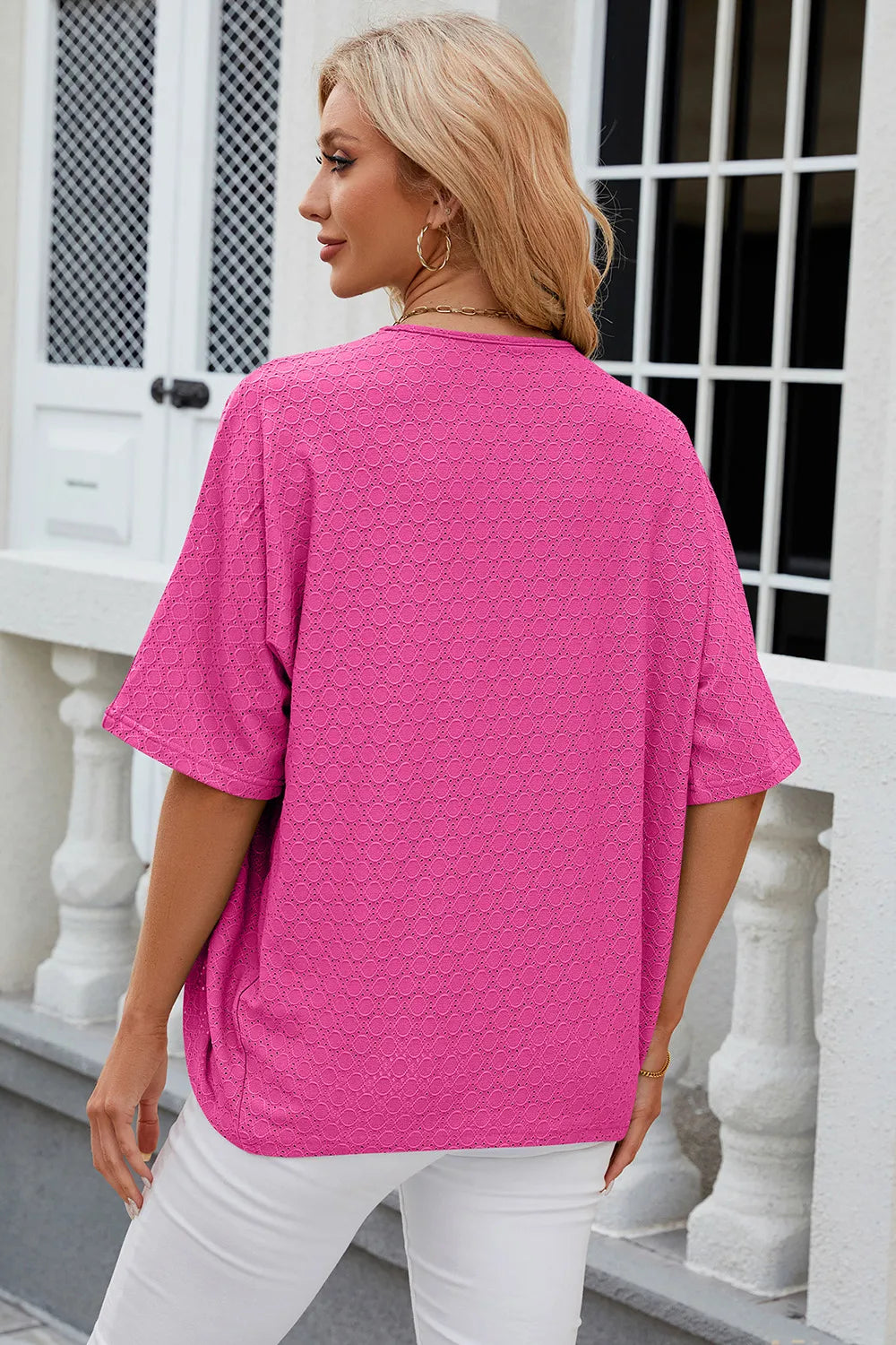 Eyelet Open Front Half Sleeve Cardigan (2)