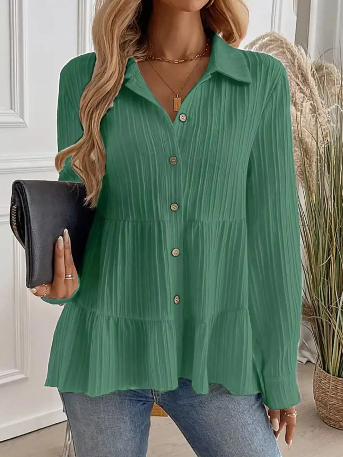 Button-down Long Sleeve Tiered Shirt (17)