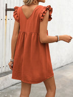 Button Up V-neck Cap Sleeve Mini Dress (5)