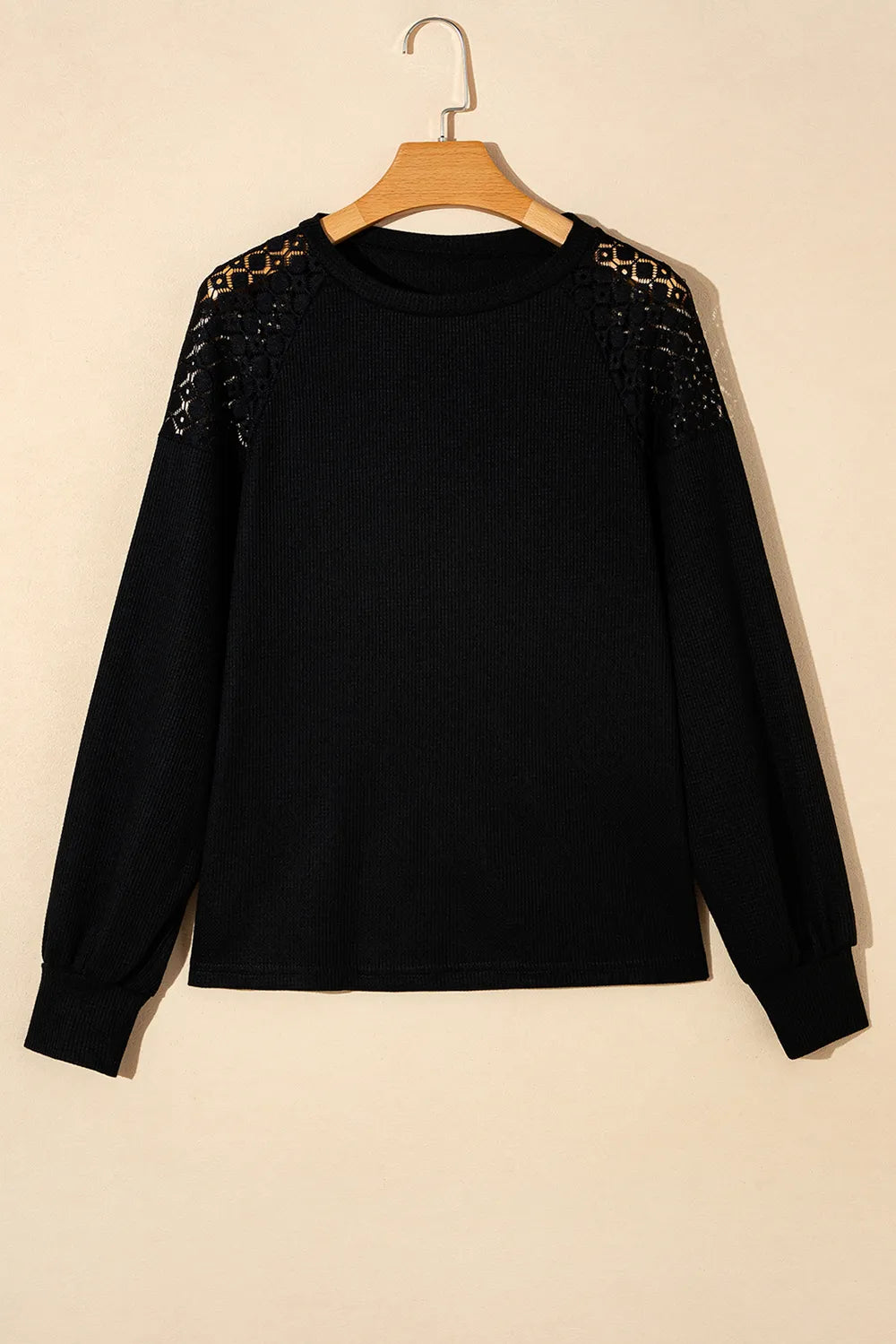 Lace Detail Round Neck Lantern Sleeve Top (9)