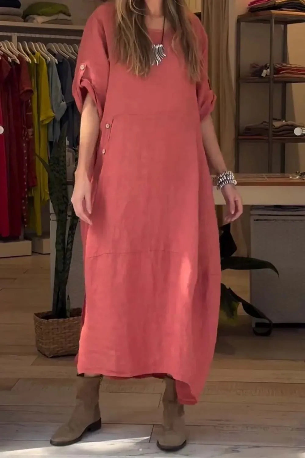 Full Size Relaxed Fit Short Sleeves Dress Plus