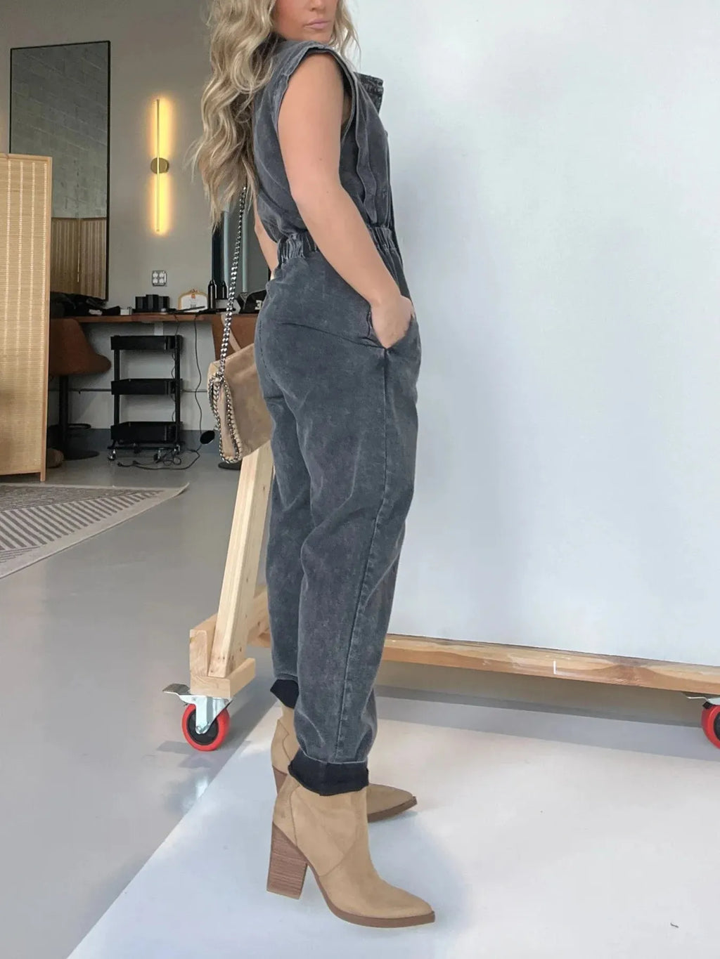 Full Size Button Front Cap Sleeve Denim Jumpsuit Plus (4)
