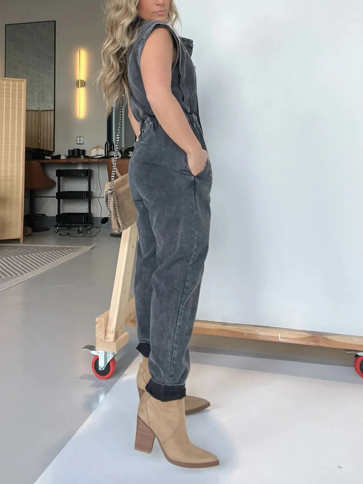 Full Size Button Front Cap Sleeve Denim Jumpsuit Plus (4)