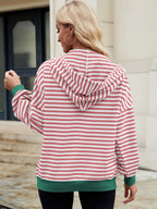 Drawstring Striped Zip Up Long Sleeve Hoodie (16)