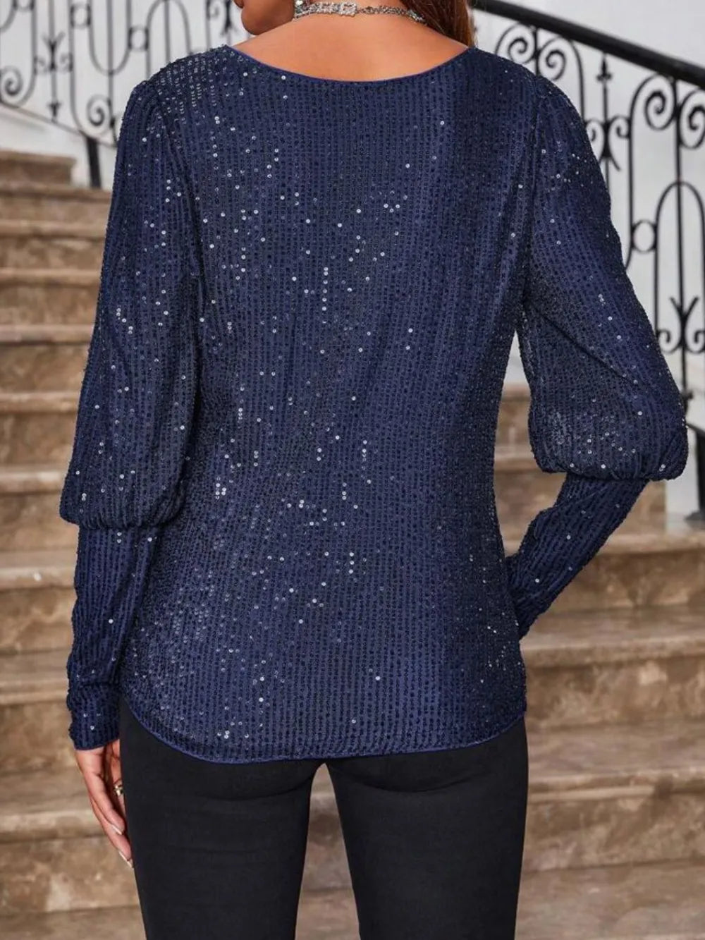 Sequin Boat Neck Long Sleeve Top (3)
