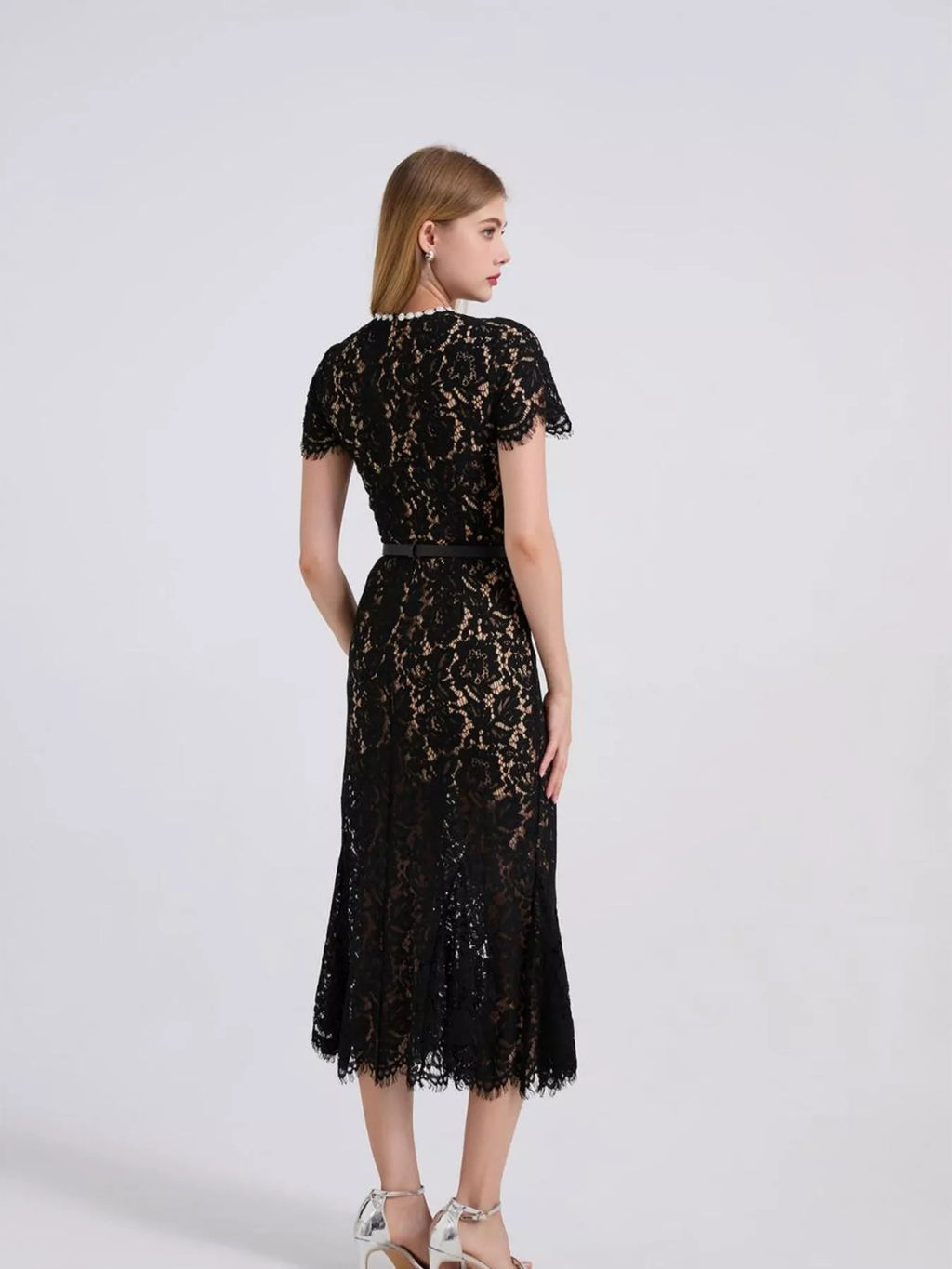 Lace Short Sleeve Mermaid Dress (27)