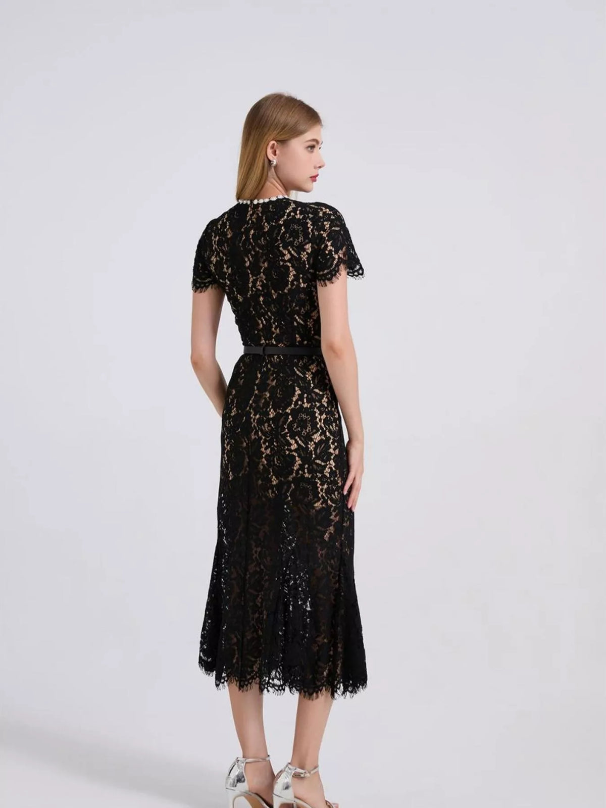 Lace Short Sleeve Mermaid Dress (27)