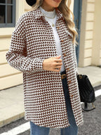 Houndstooth Button Up Long Sleeve Coat (15)