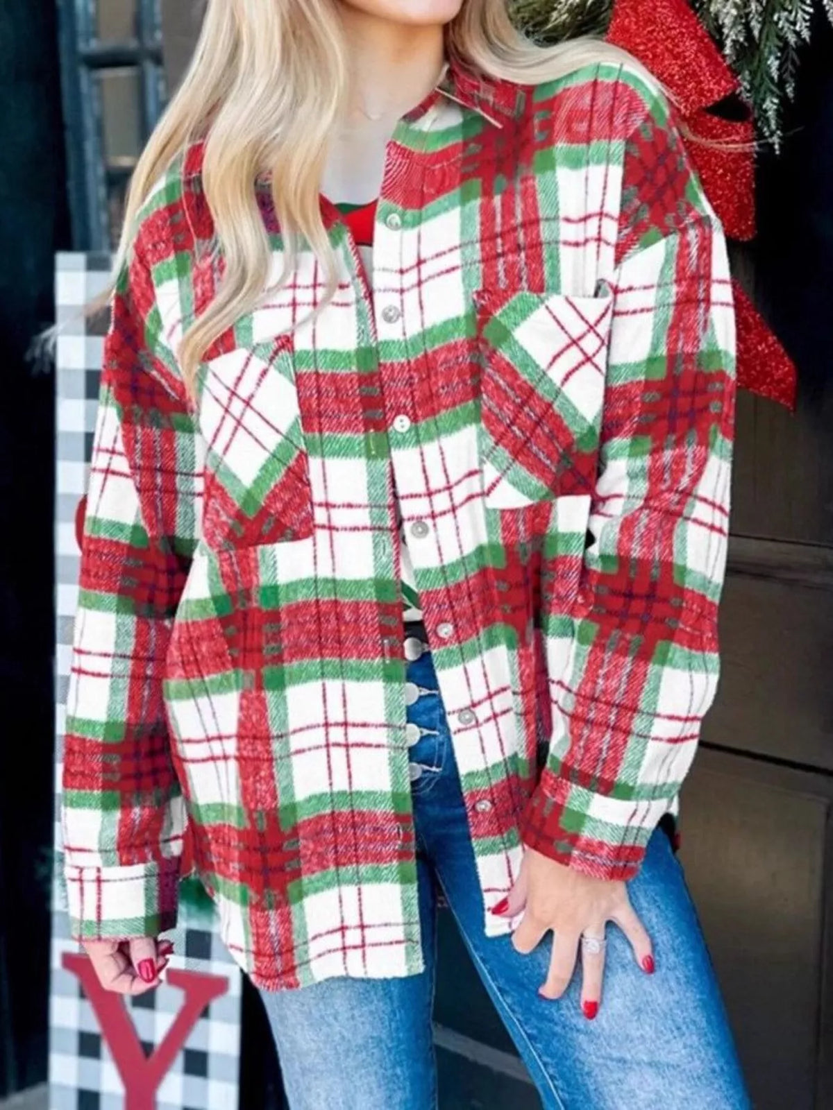 Plaid Button-down Long Sleeve Shacket (2)