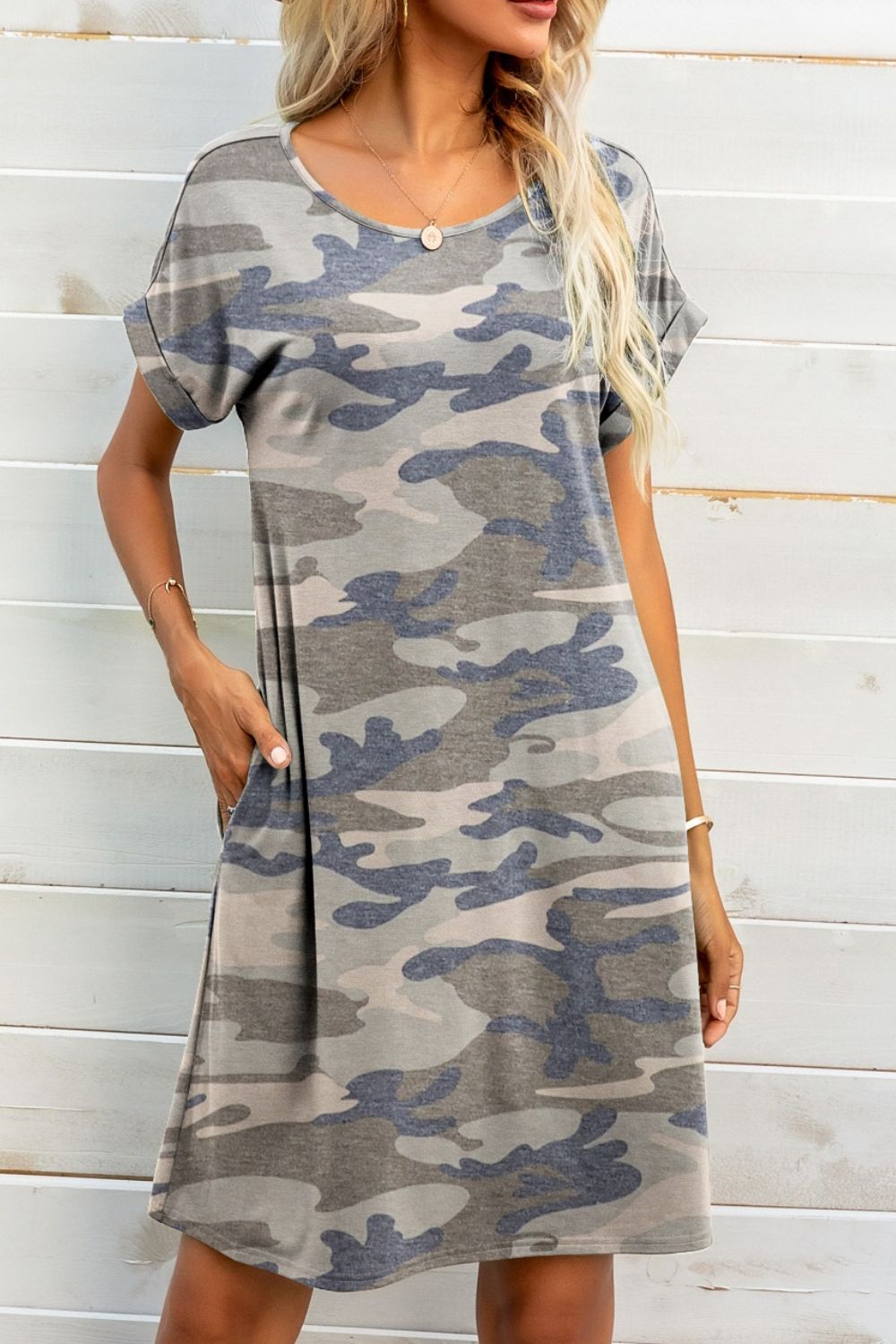Scoop Neck Short Sleeve Pocket Dress (8)
