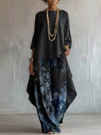 Asymmetrical Hem Top Floral Pants Set (3)