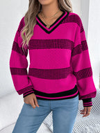 Contrast Striped V-neck Sweater (17)