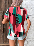 Printed V-neck Short Sleeve Blouse (13)
