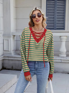 Lace-up Striped Long Sleeve T-shirt (7)