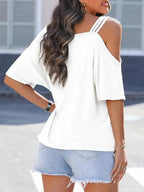 Asymmetrical Neck Half Sleeve T-shirt (2)