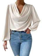 Full Size Cowl Neck Balloon Sleeve Blouse Plus (6)