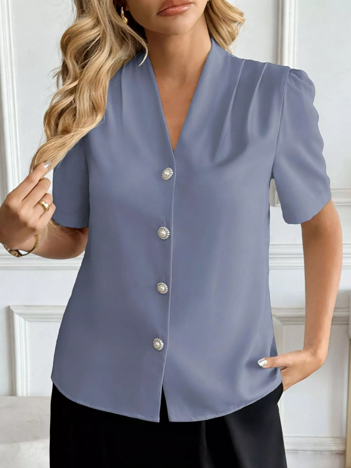 V-neck Button-down Shirt (10)