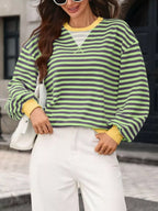 Contrast Trim Striped Crew Neck Sweatshirt (10)