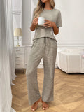 Ribbed Knit Short Sleeve Top Pants Lounge Set
