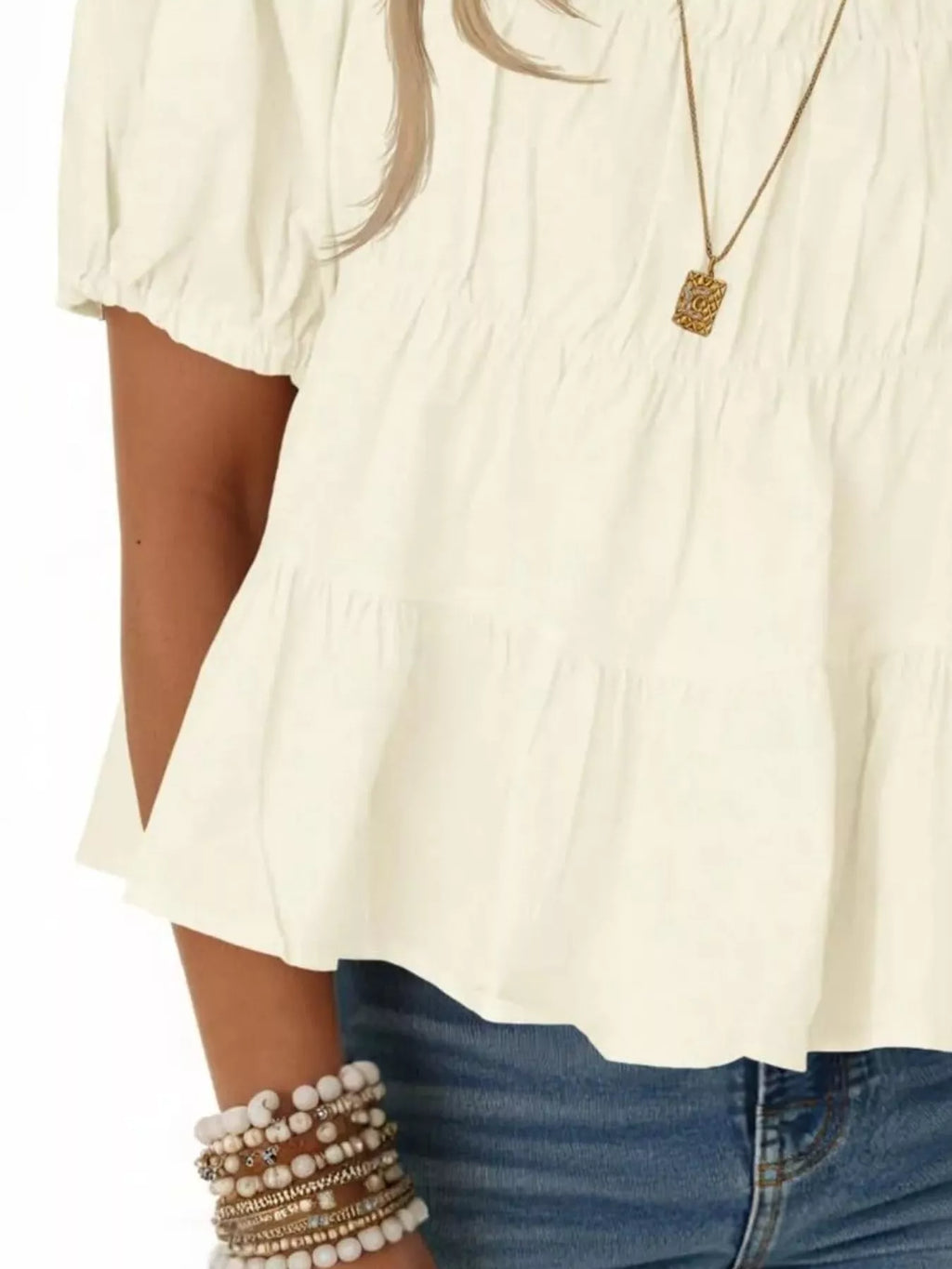 Ruched Tiered Puff Sleeve Blouse (9)