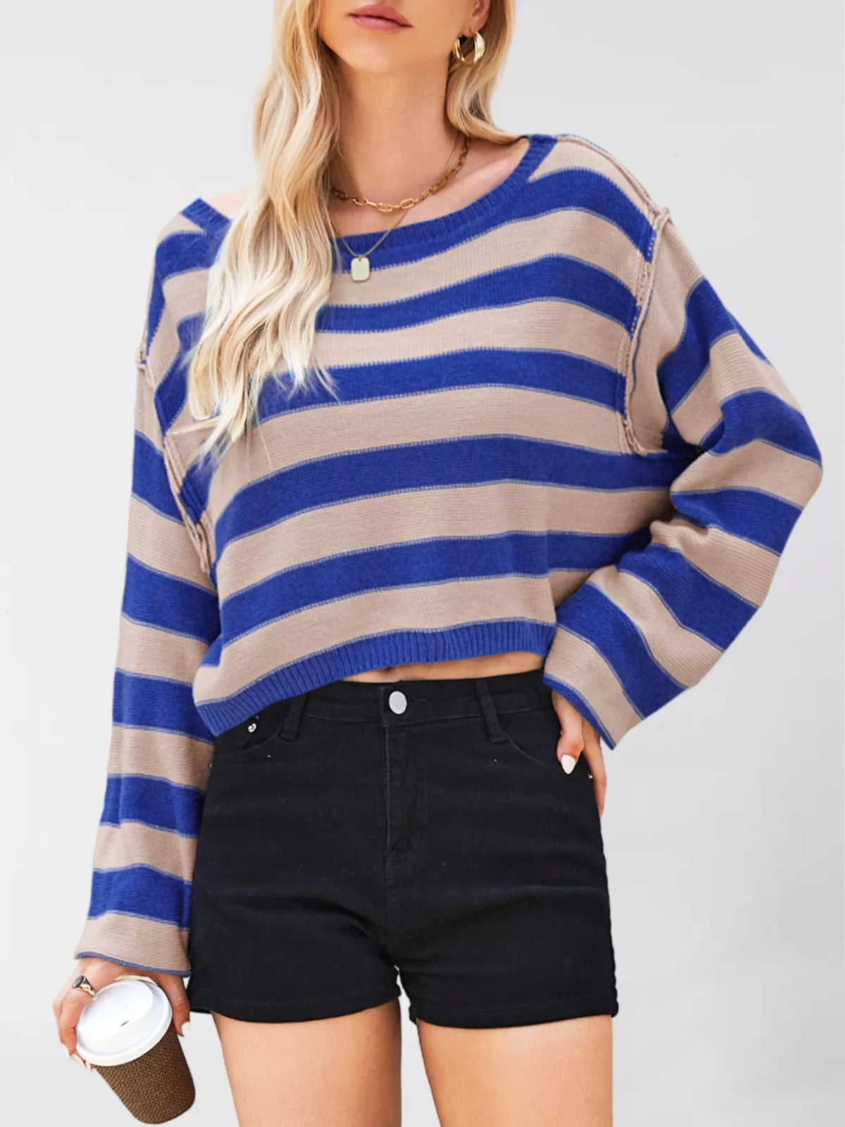 Striped Dropped Shoulder Sweater (5)