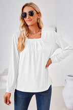 Square Neck Ruched Long Sleeve Blouse (4)