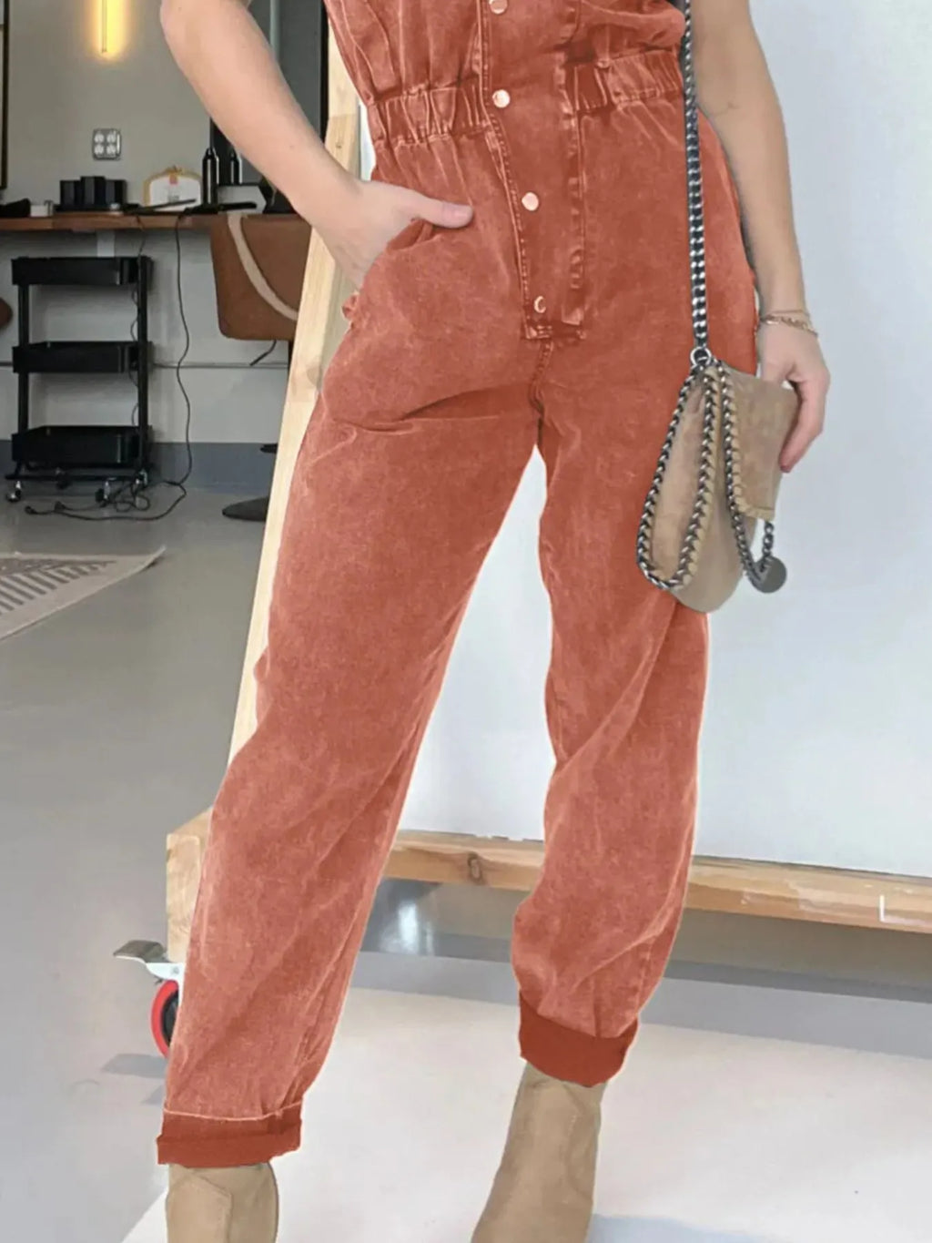 Full Size Button Front Cap Sleeve Denim Jumpsuit Plus (11)