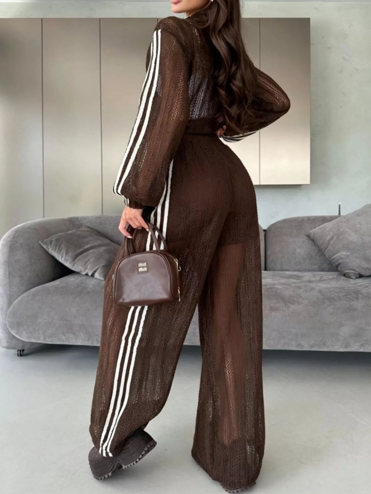 Side Stripes Zip Up Top Pants Set (2)