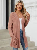 Pocketed Open Front Long Sleeve Cardigan (14)