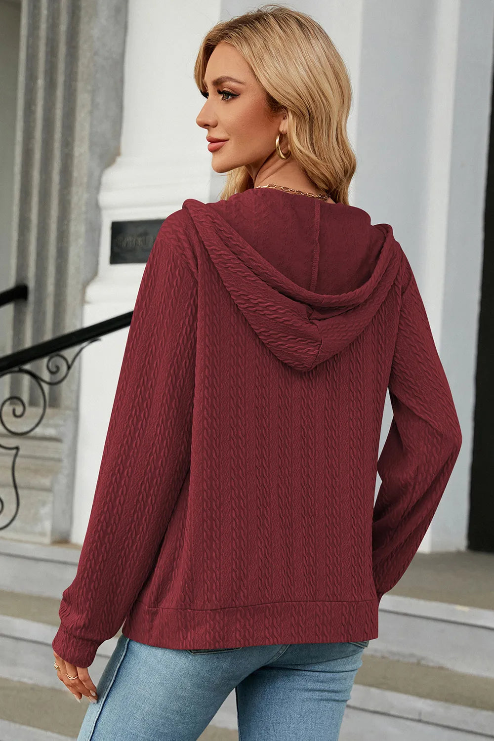 Drawstring Zip Up Long Sleeve Hoodie (12)