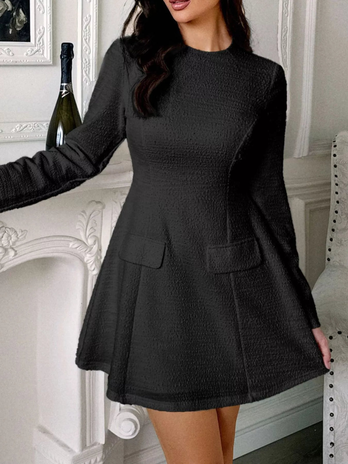 Cutout Back Long Sleeve Mini Dress (5)