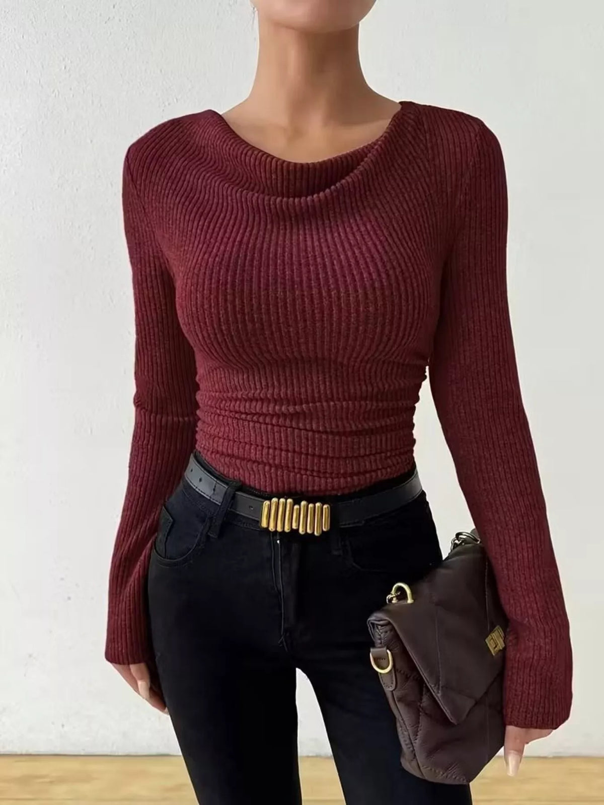 Cowl Neck Ribbed Knit Top (10)