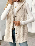 Hooded Button-up Sherpa Vest Coat (3)