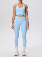 Halter Neck Crop Top High-waisted Leggings Active Set (23)