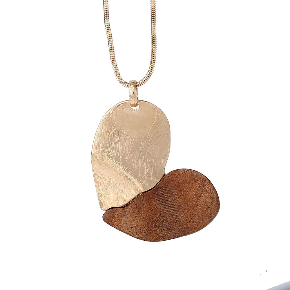 Geometric Peach Heart Necklace Wood photo 4
