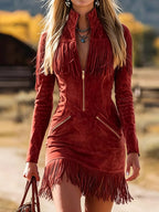 Fringed Zip-front Mini Dress (7)
