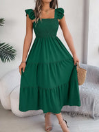 Smocked Square Neck Cap Sleeve Midi Dress (9)