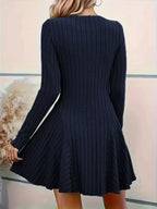 V-neck Ribbed Knit A-line Dress (34)