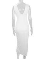 Sleeveless Deep V-neck Ruched High Slit Bodycon Dress (7)