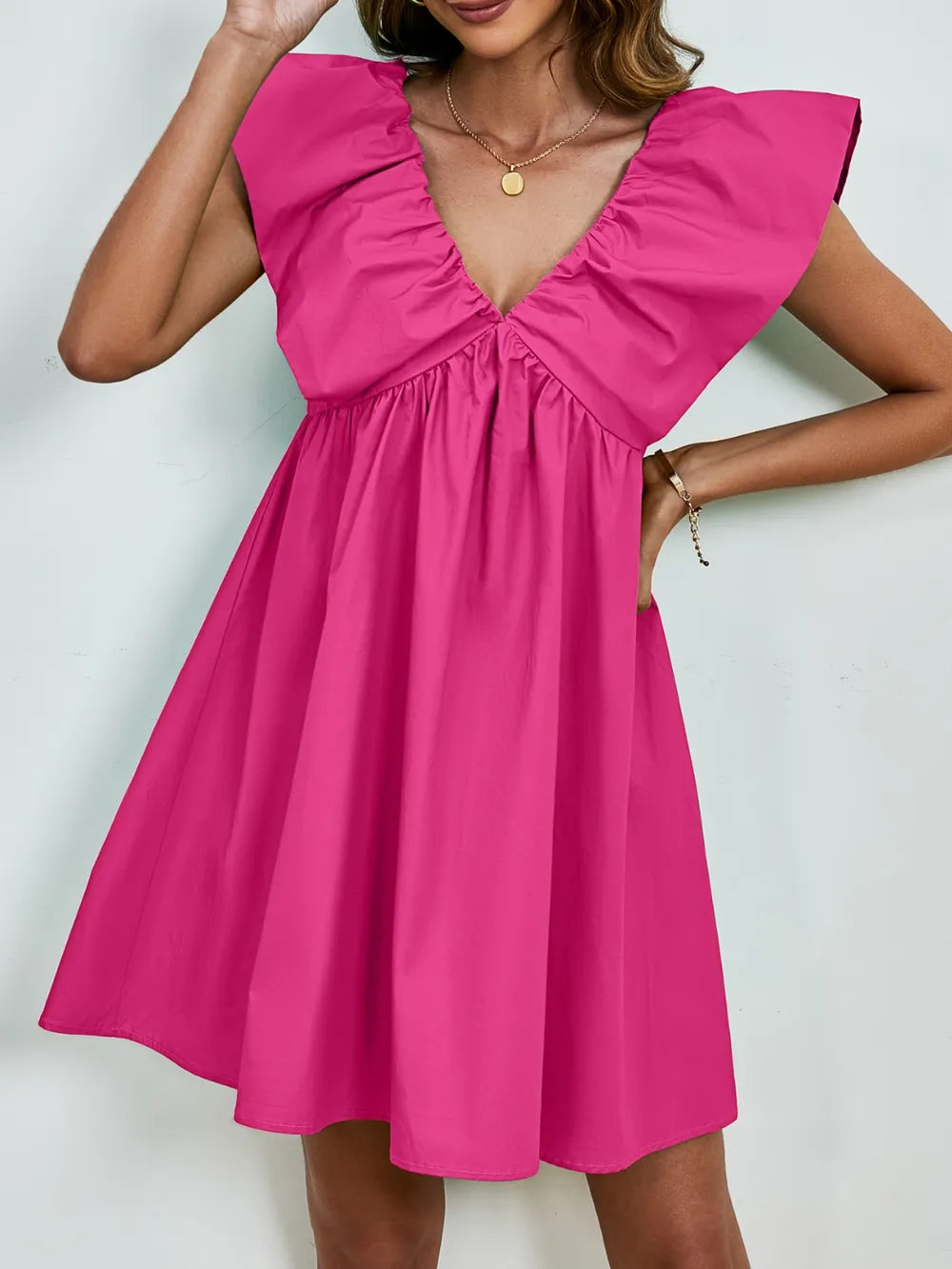 V-neck Cap Sleeve Mini Dress (20)
