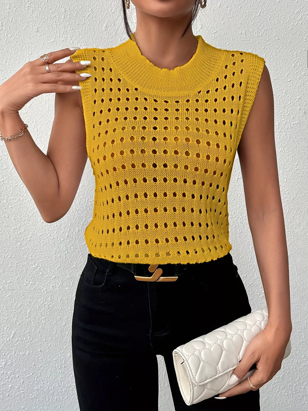 Hollow Out Round Neck Knit Tank (11)