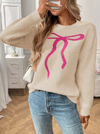 Bow Round Neck Long Sleeve Sweater (14)