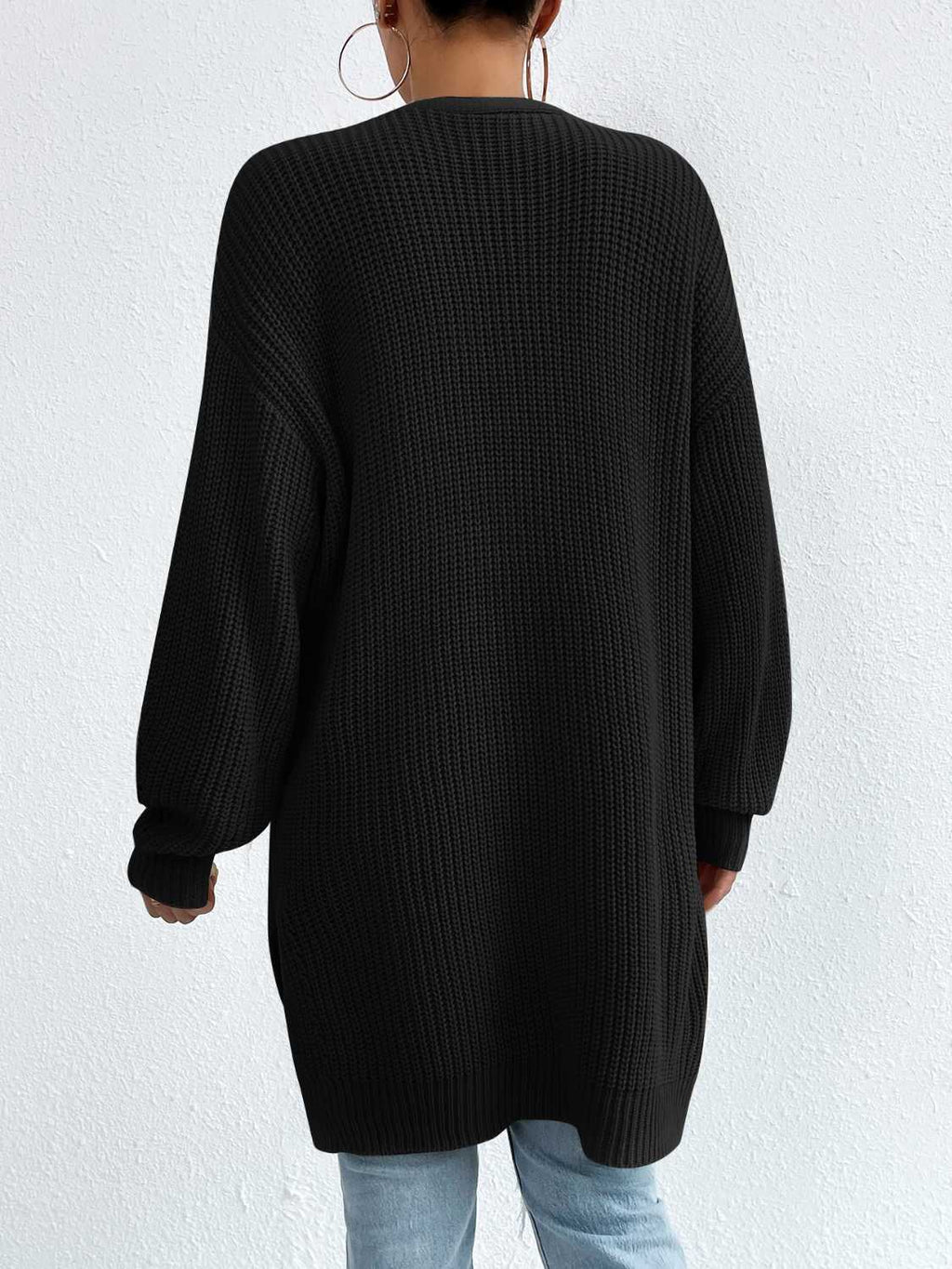 Open Front Dropped Shoulder Slit Cardigan (14)