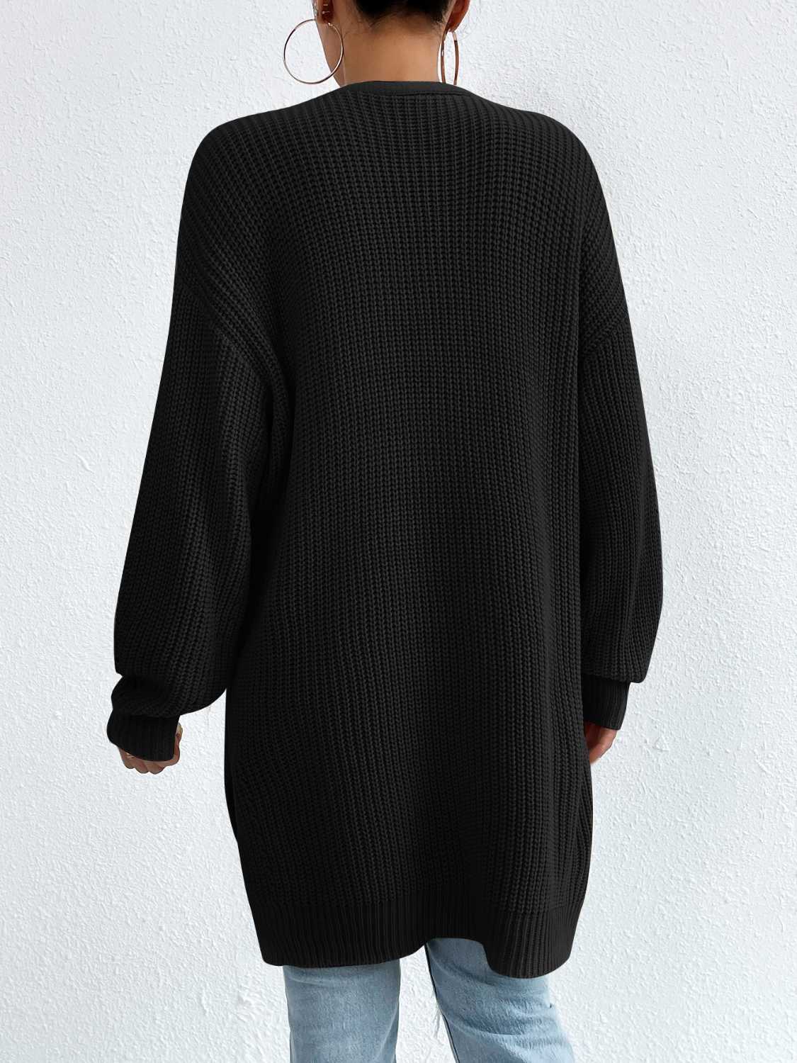Open Front Dropped Shoulder Slit Cardigan (14)